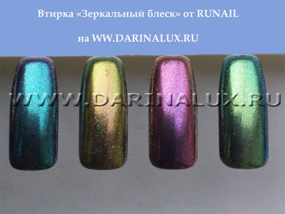 Втирка зеркальная (пыль) для дизайна, набор с аппликатором, ruNail Professional, синяя, 1 г фото 1