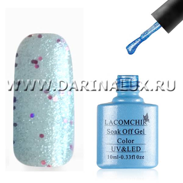 Шеллак LACOMCHIR NC161 голубой шиммер с розовыми блестками, 10 мл фото 2